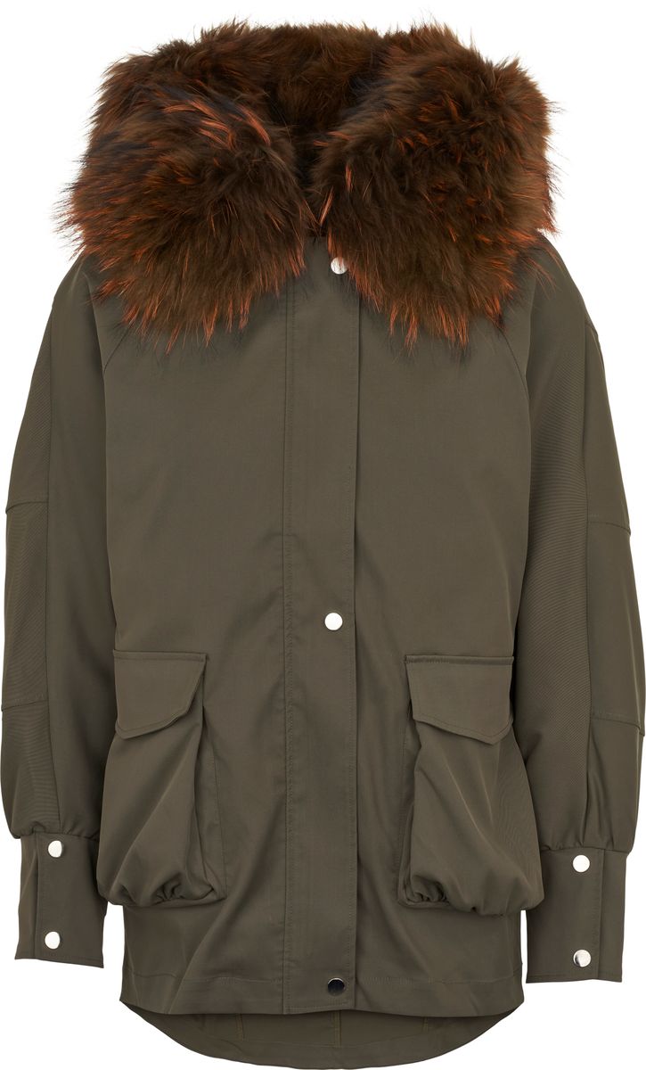 Augusta Parka | Waschbär, Kaninchen Heckengrün/Herbstmarmor