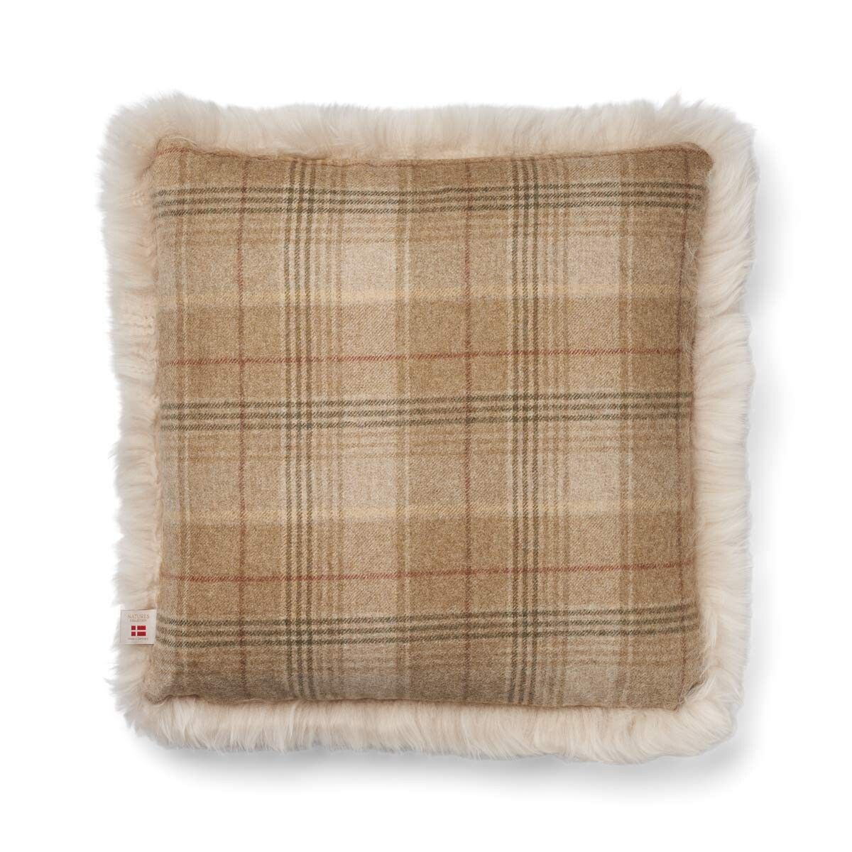 Kariertes Wollkissen | Langhaar | Neuseeland | 100% Wolle | 52x52 cm