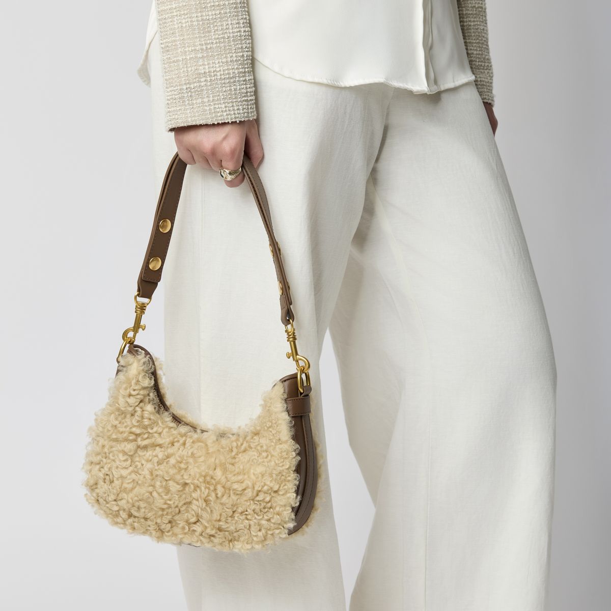 Regan Handtasche | Lammwolle, Kalbsleder Braun