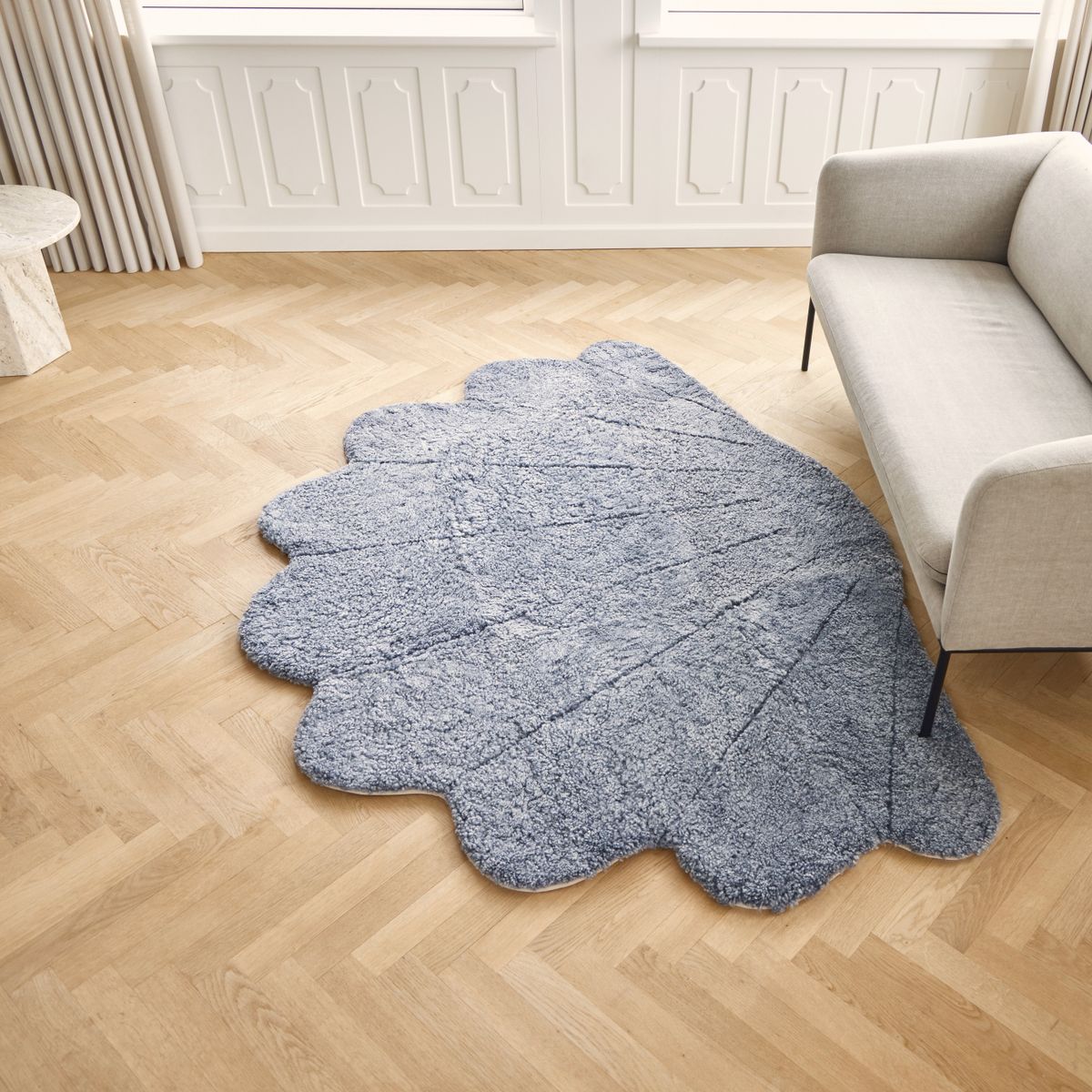Shell Lammfell Designerteppich | Kurzhaar | Neuseeland | 210x150 cm Hellgrau