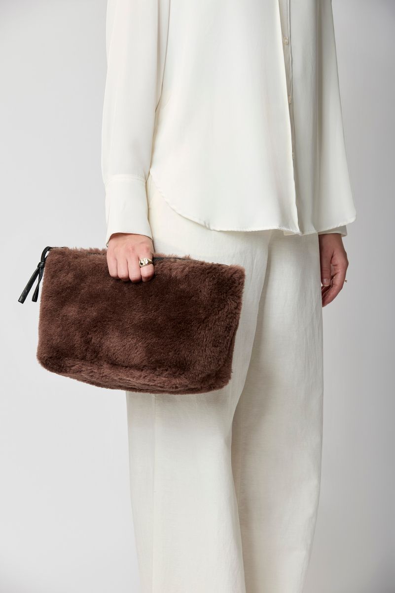 Maxi Havana Clutch | Lammwolle Lederbraun