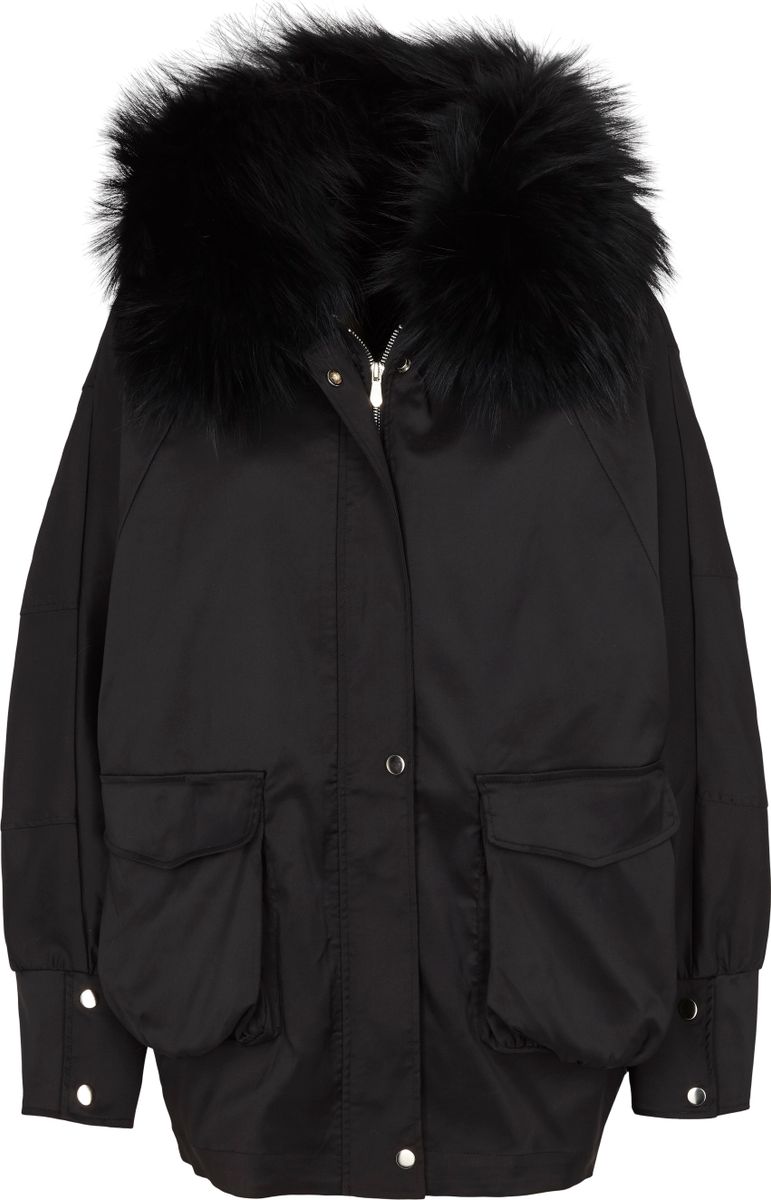 Augusta Parka | Waschbär, Kaninchen Schwarz/Schwarz