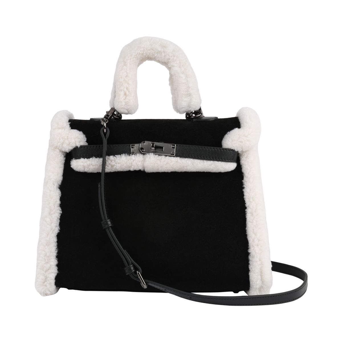 Amy Handtasche | Lammwolle, Kalbsleder Schwarz