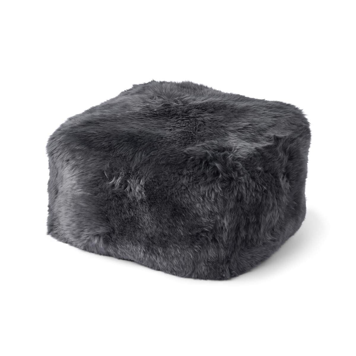 Lammfellpouf | Langhaar | Neuseeland Stahl
