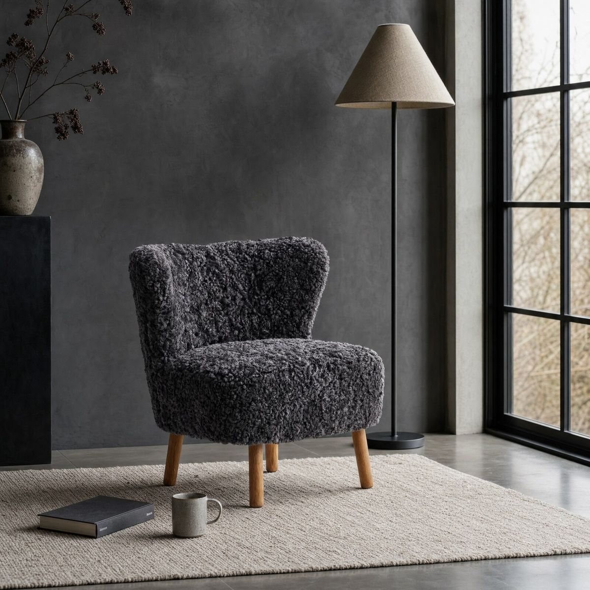 Emil Loungesessel | Kurzhaar | Design Möbel Anthrazit