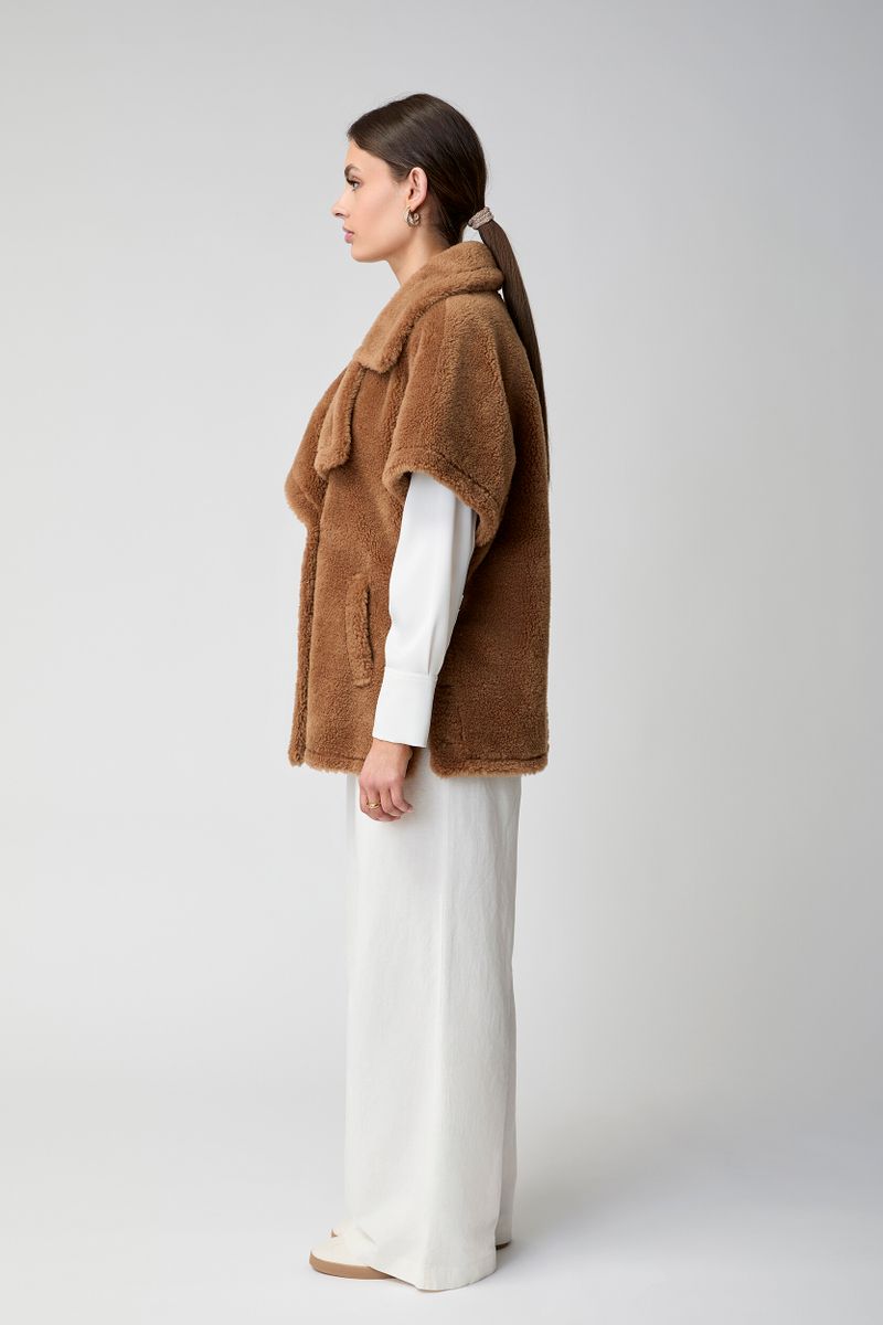 Antonella Poncho | Lammwolle Teddybraun