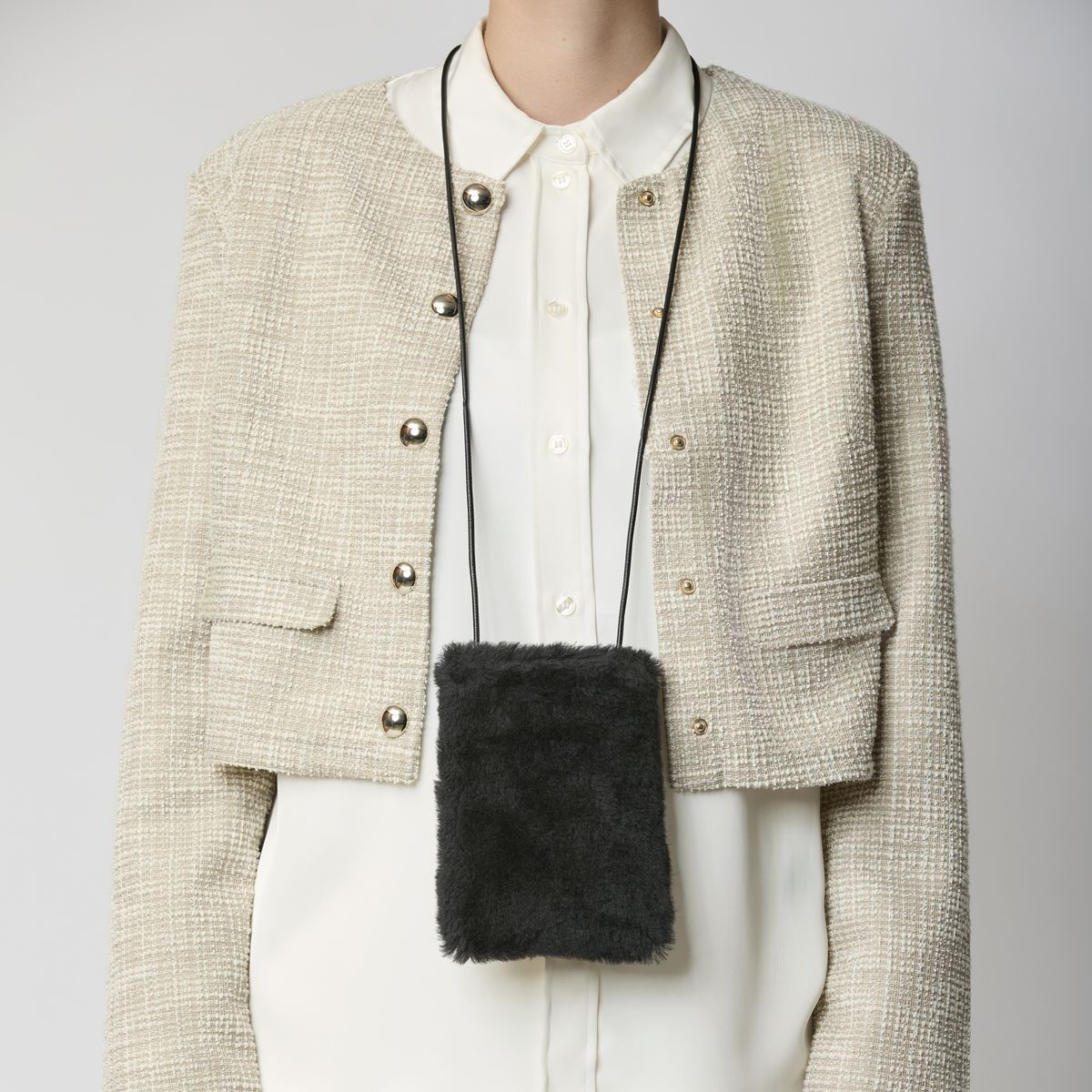 Gwen Handytasche | Lammfell Beige