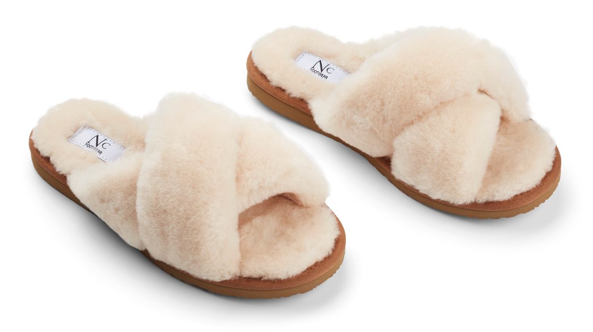 Slippers Cross | Lammwolle Natur