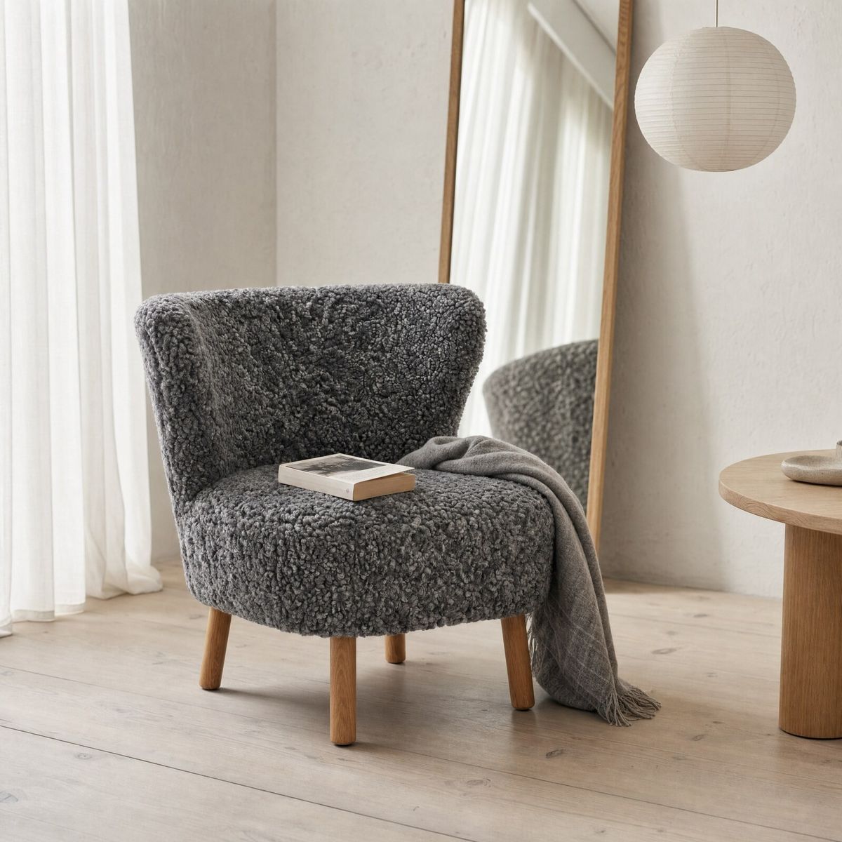 Emil Loungesessel | Kurzhaar | Design Möbel Anthrazit