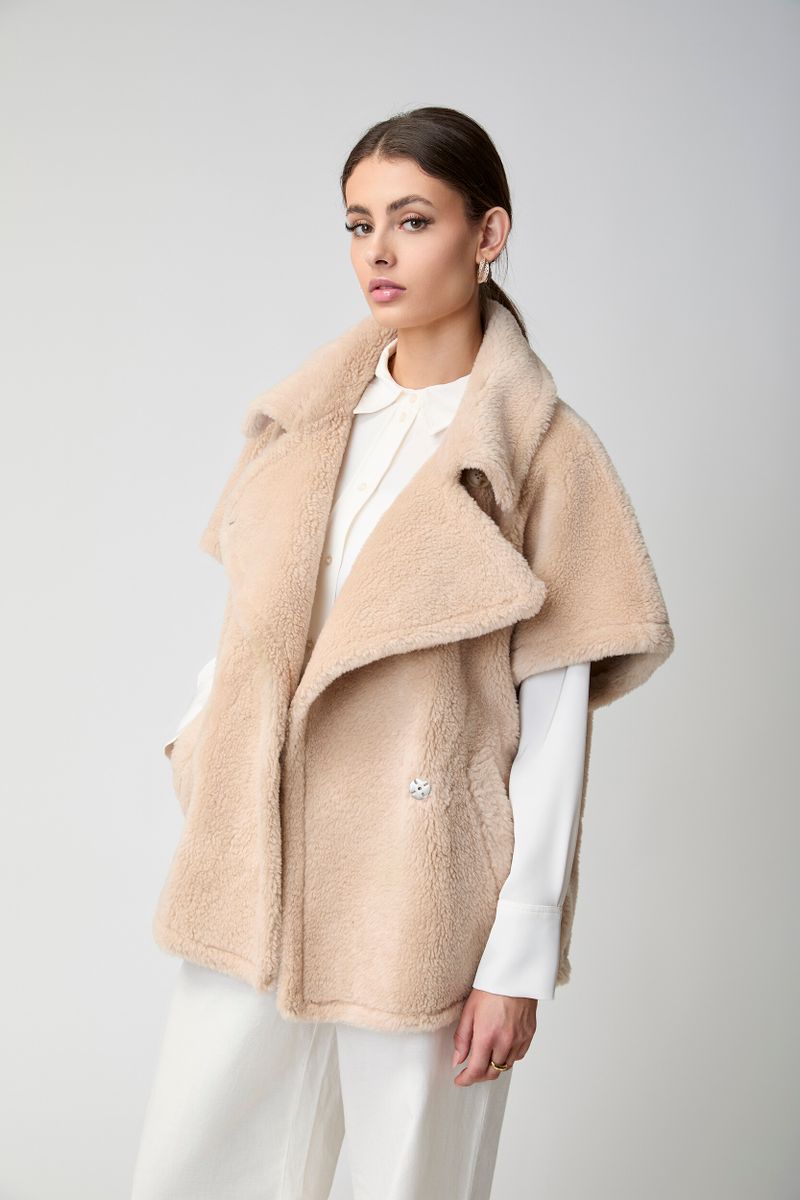 Antonella Poncho | Lammwolle Beige