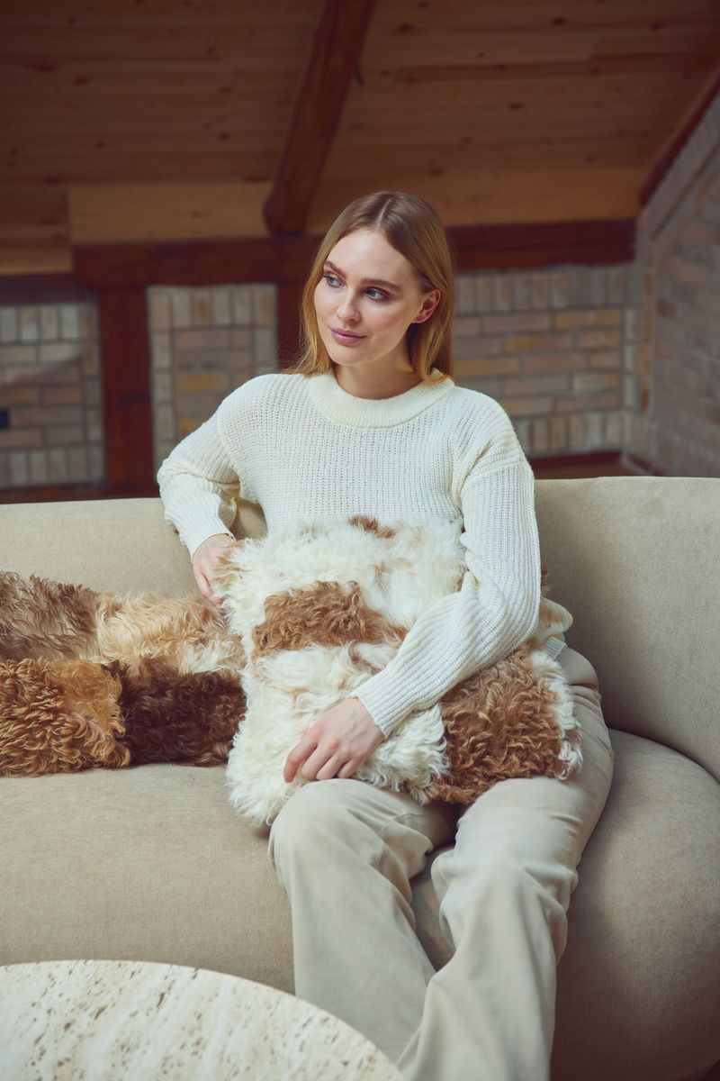 Lammfellkissen | Toskana Lammfell | Italien Braun/Beige Mix