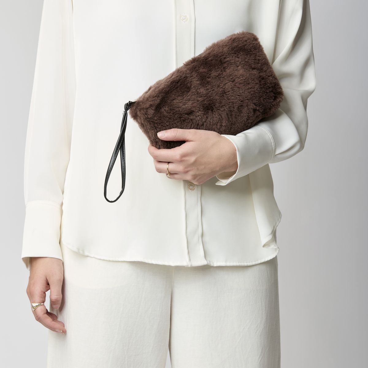 Nelly Clutch | Lammfell Lederbraun