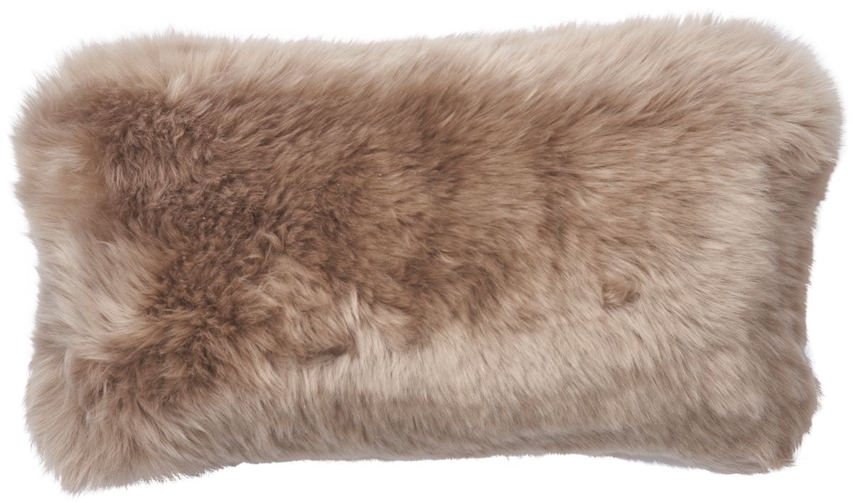Lammfellkissen | Langhaar | Neuseeland | Doppelseitig | 25x50 cm Taupe