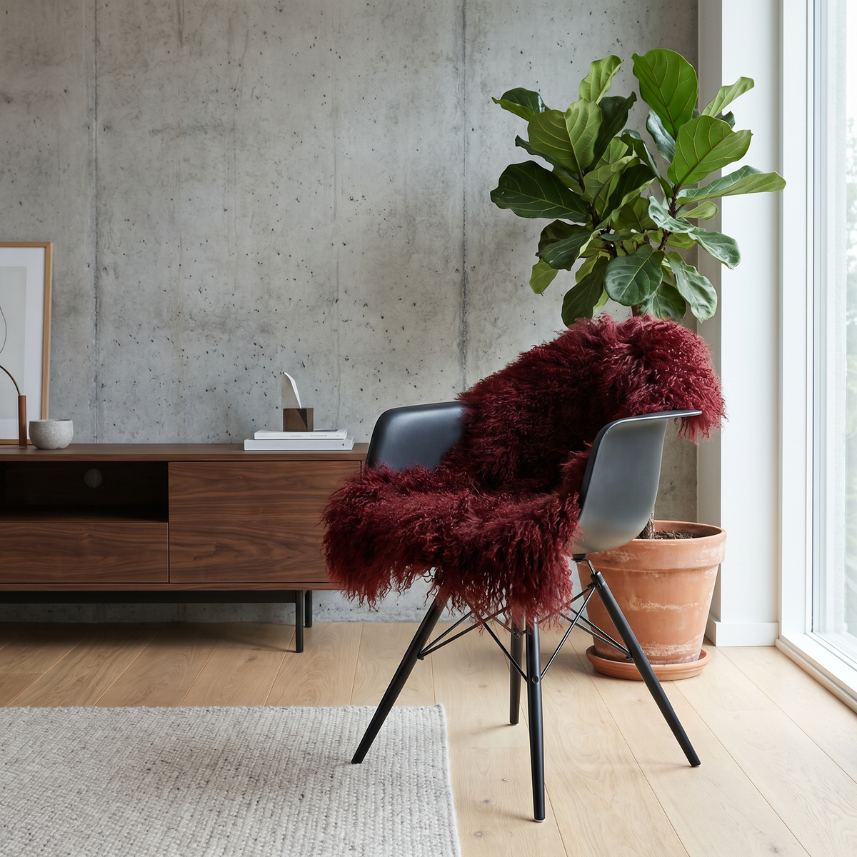 Lammfell | Tibet | 85x50 cm Bordeauxrot