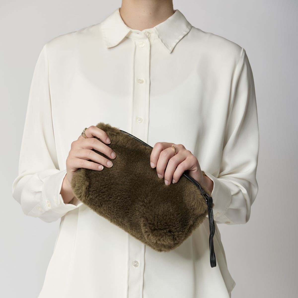 Nelly Clutch | Lammfell Lederbraun