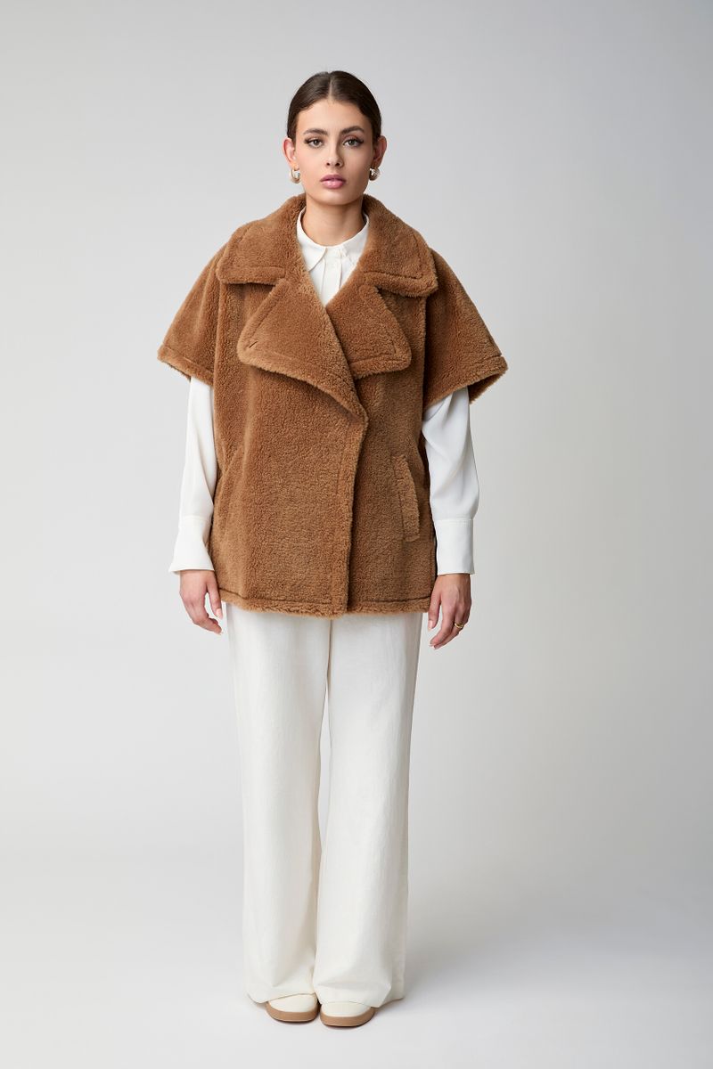 Antonella Poncho | Lammwolle Teddybraun
