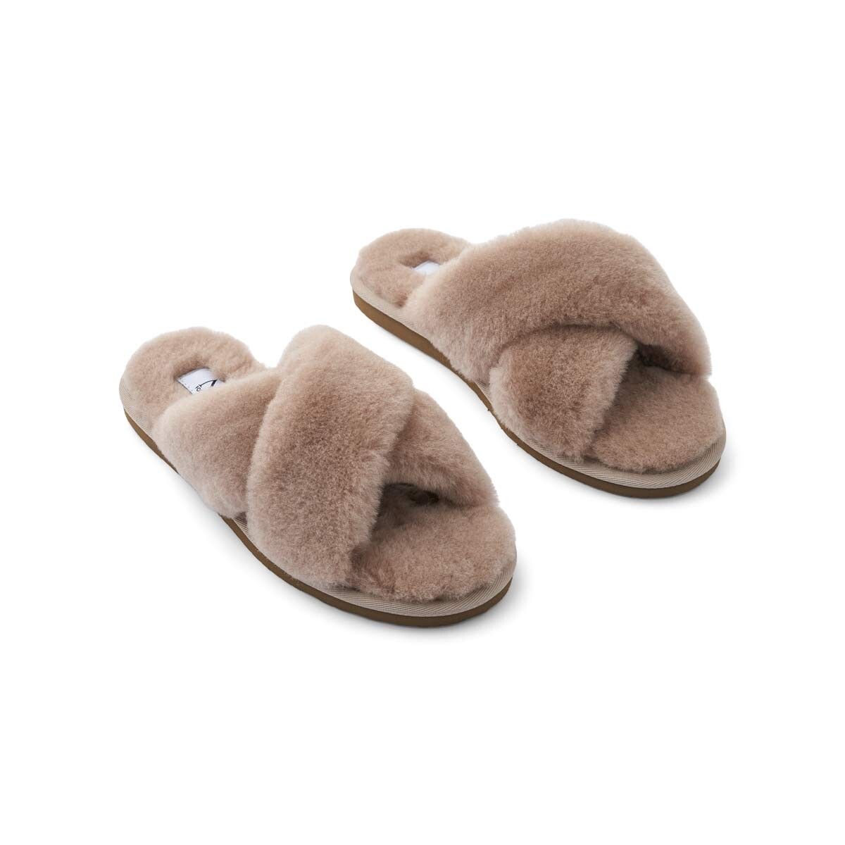 Slippers Cross | Lammwolle Teddybraun