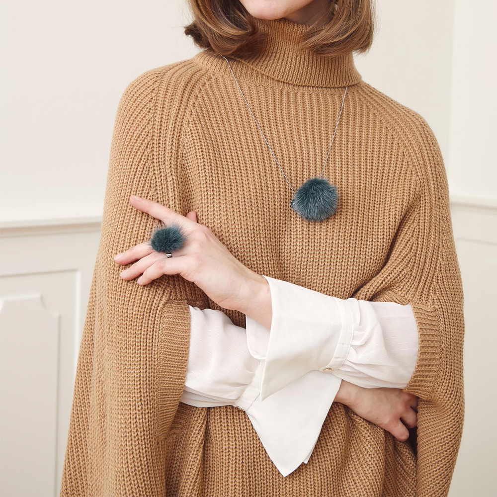 Ring m. Pompon | Nerz Rosa