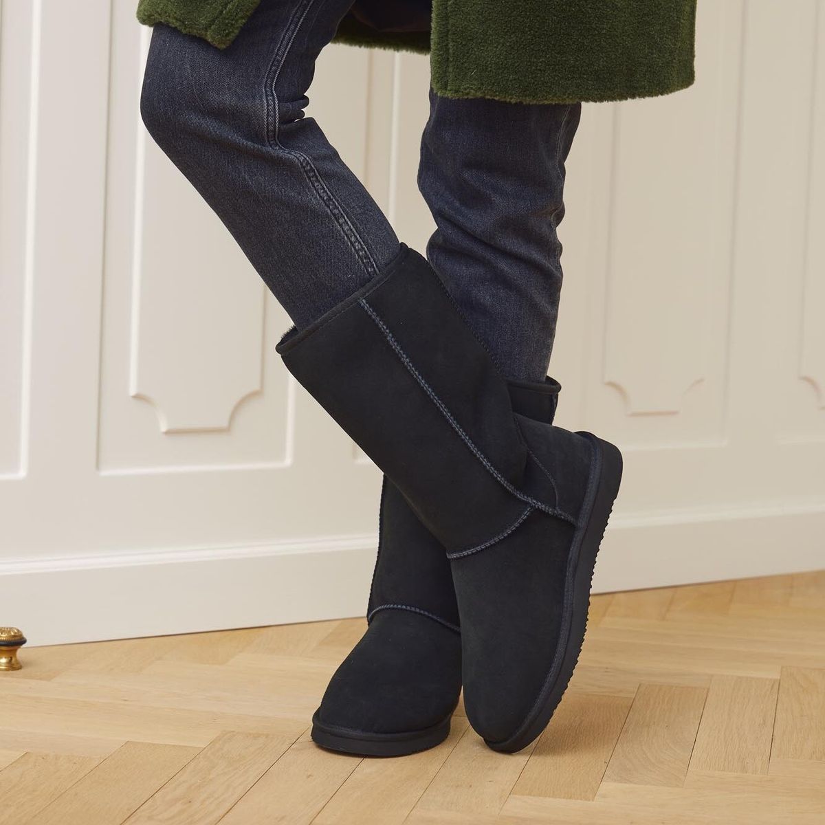 Stiefel | Wildleder, Lammfell Schwarz