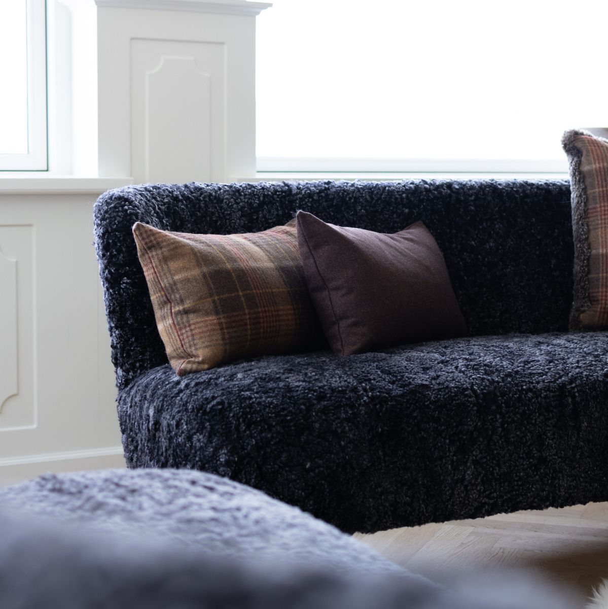 Kariertes Wollkissen | 100% Wolle | 34x52 cm Kakao-Dunkelbraun