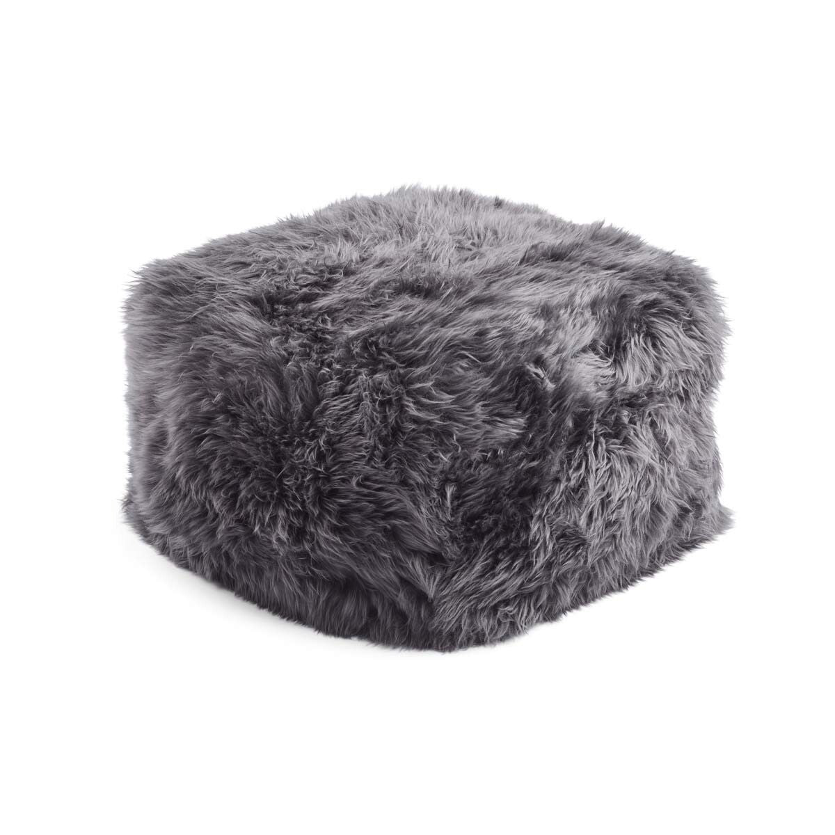 Lammfellpouf | Langhaar | Neuseeland Stahl