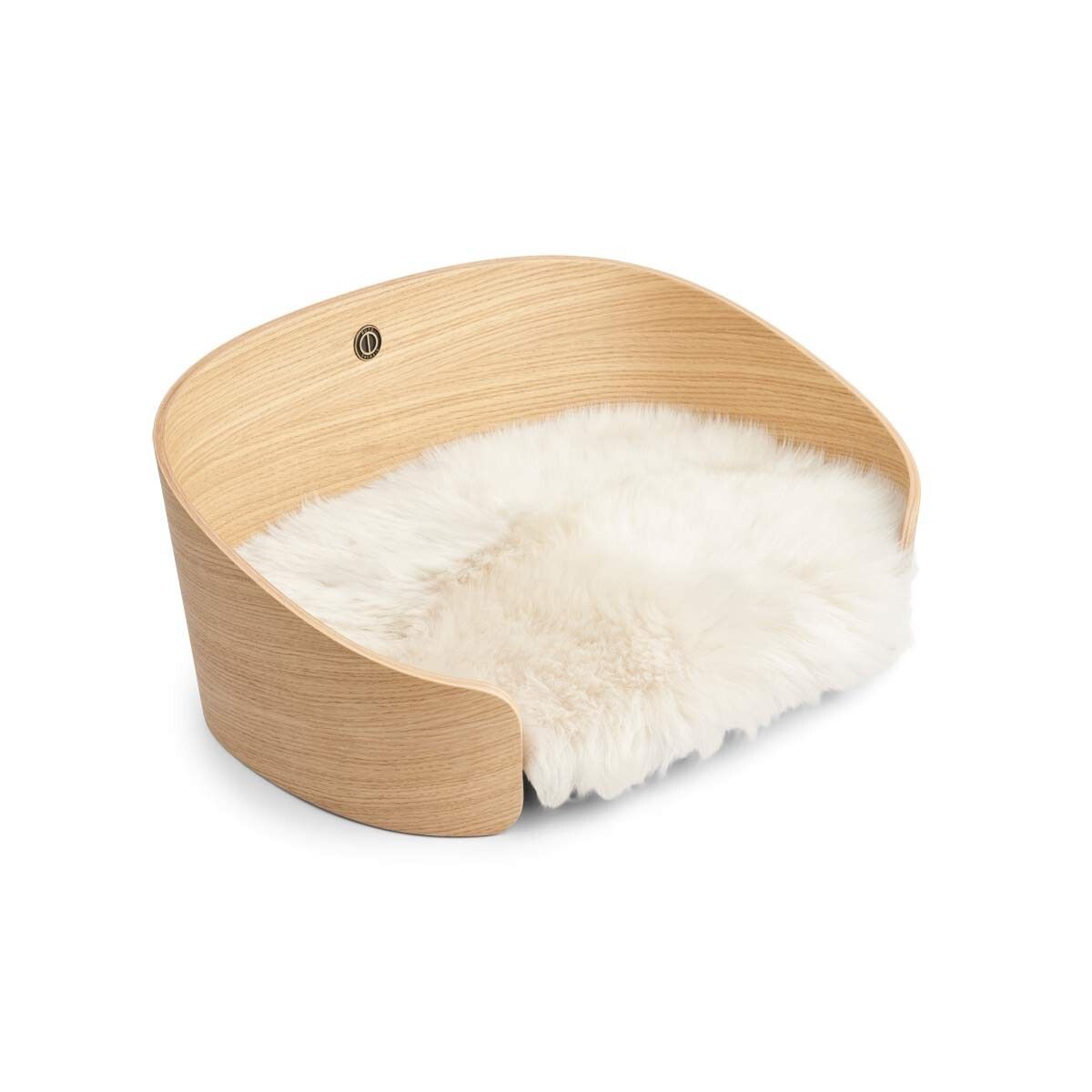 Hundekorb | Lammfell, Holz Eiche Natur/Leinen Lammfell