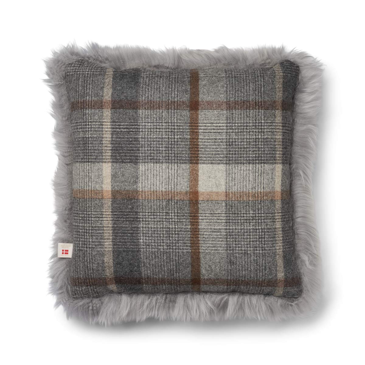 Checked Collection, Cushion One Side 100 % Wool, One Side LW New Zealand Sheepskin. Size: 52x52 cm.