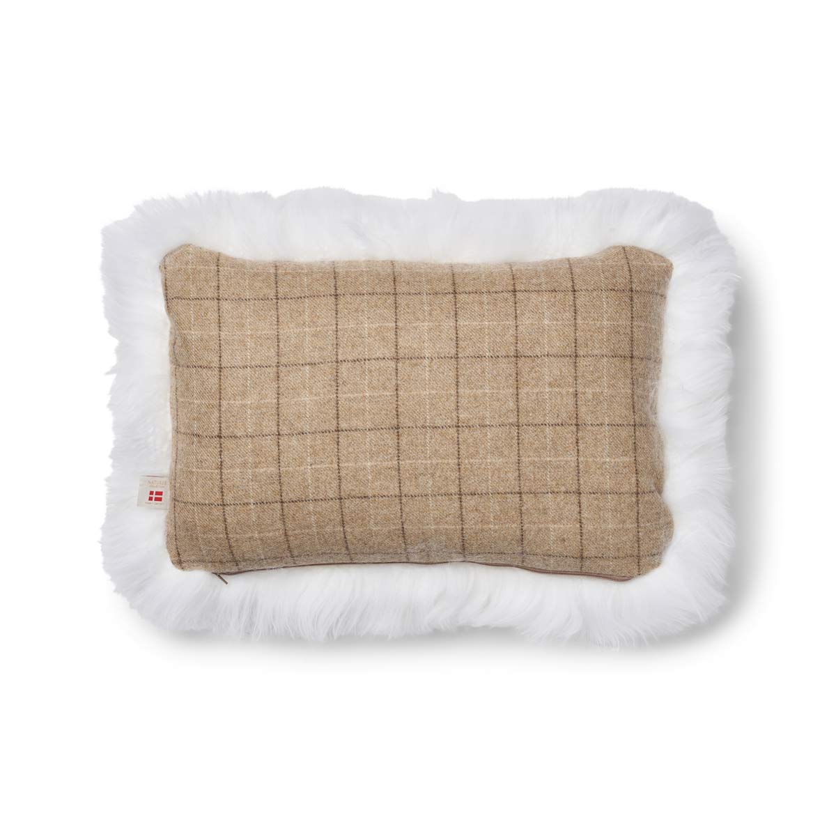 Checked Collection, Cushion One Side 100 % Wool, One Side LW New Zealand Sheepskin. Size: 34x52 cm.