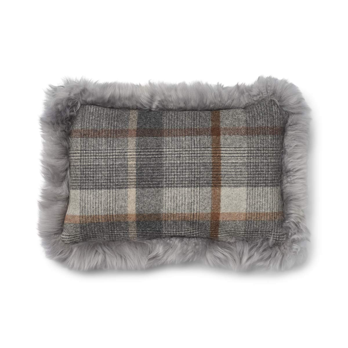 Checked Collection, Doublesided Cushion 100 % wool and LW NZ Sheepskin Trimming. Size: 34x52 cm.