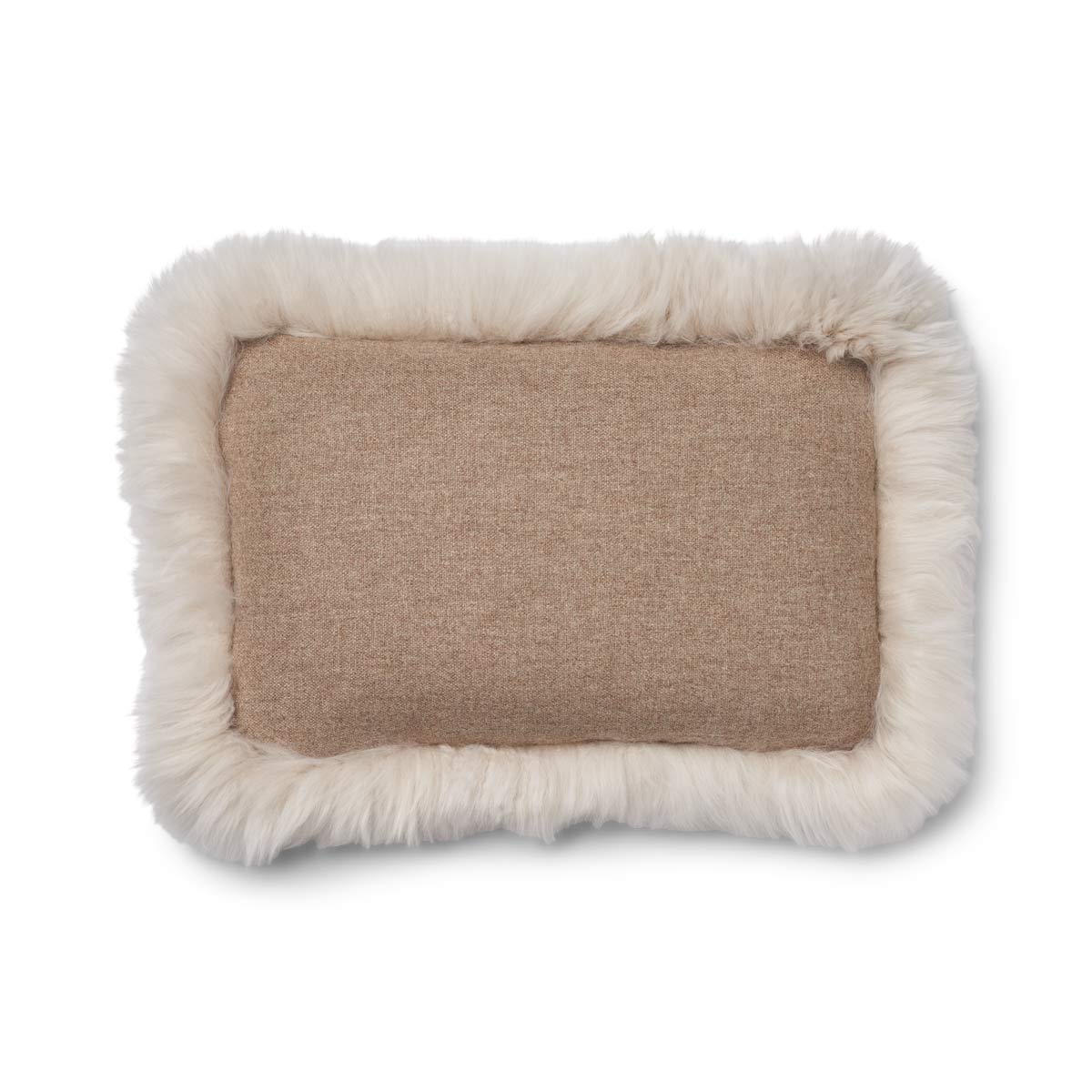 Classic Collection, Doublesided 100%  Wool Cushion and LW New Zealand Sheepskin Trimming. Size: 34x52 cm.