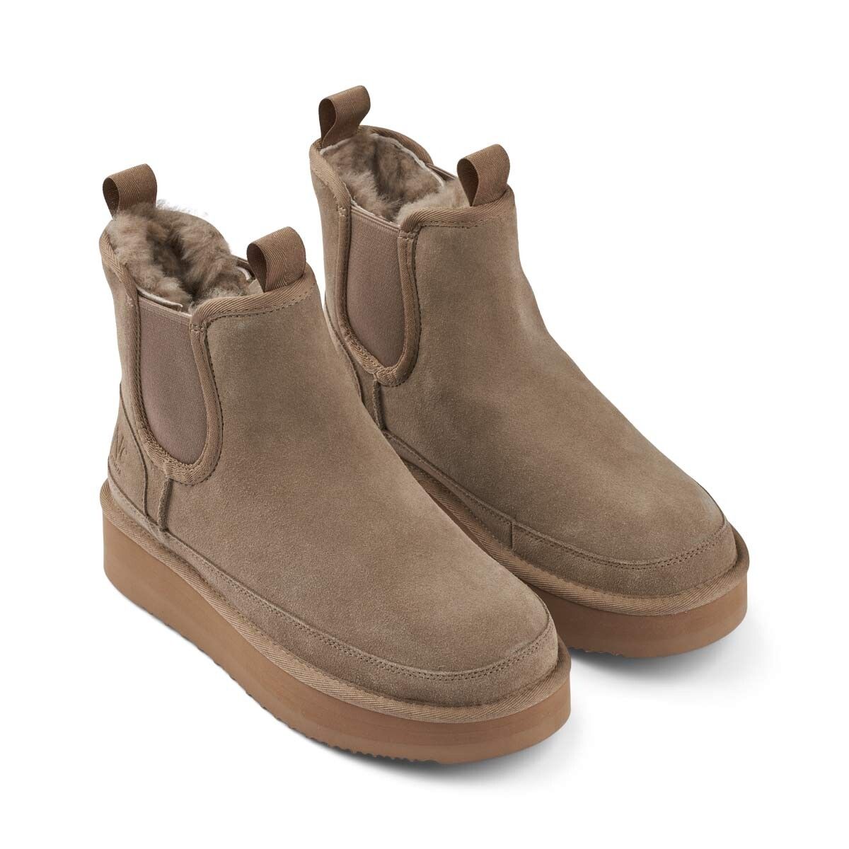 Plateau Boot | Wildleder, Lammfell Taupe