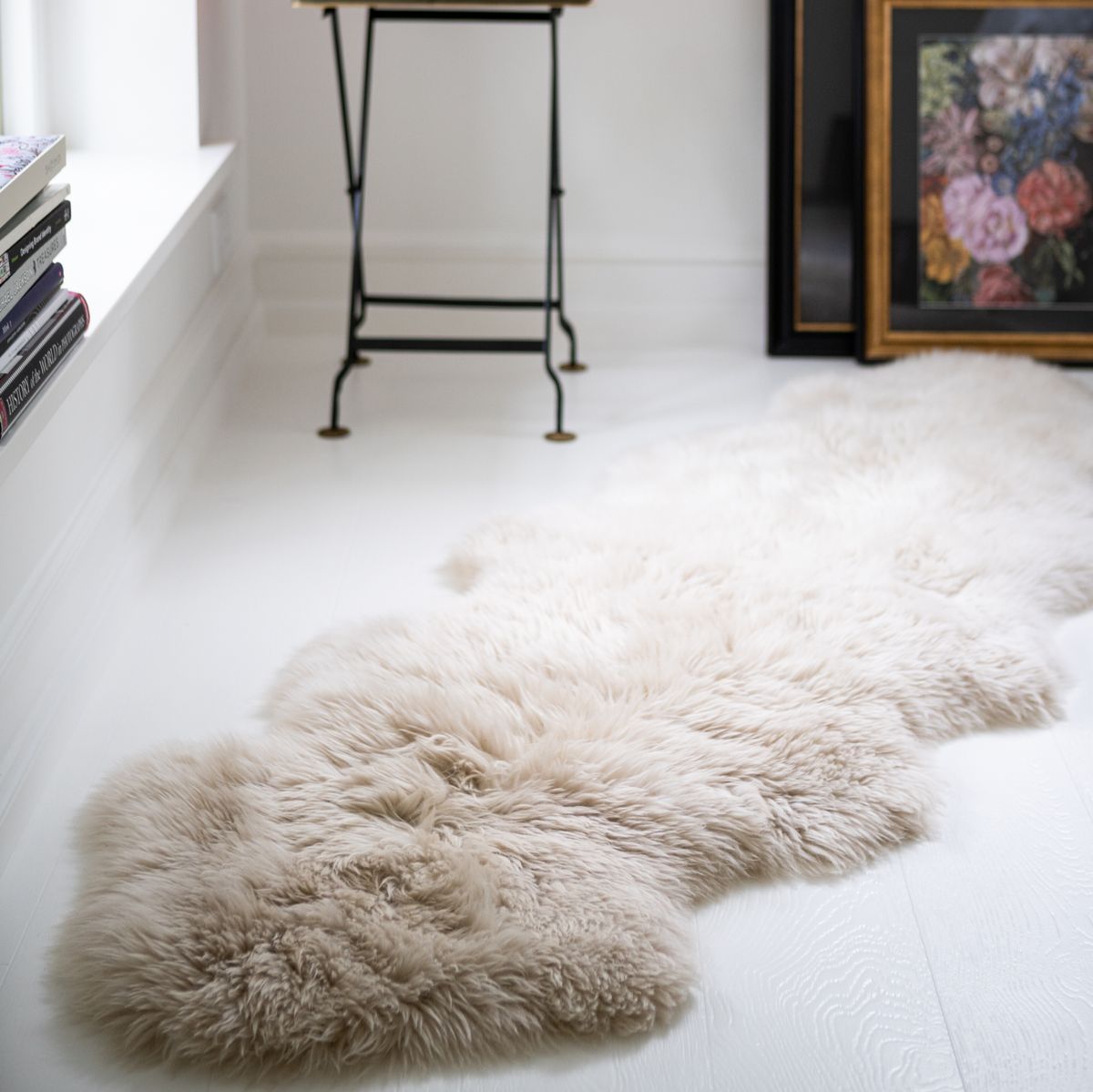 Lammfell Designerteppich | Langhaar | Neuseeland | 180x60 cm Aubergine