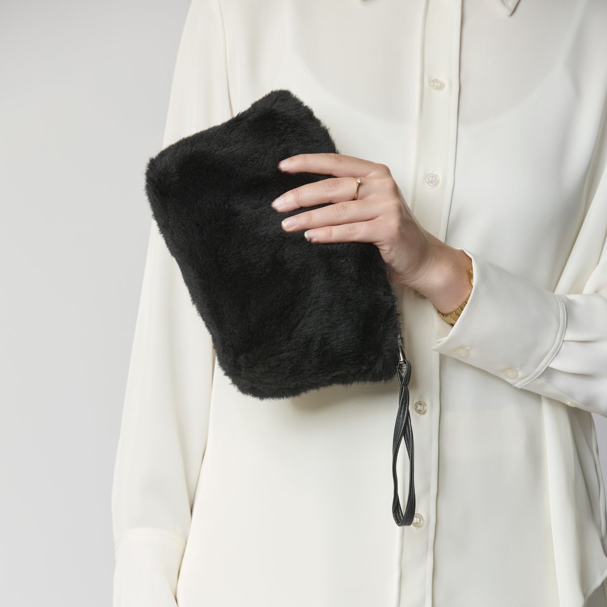 Nelly Clutch | Lammfell Lederbraun