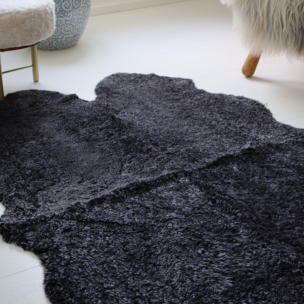 Lammfell Designerteppich | Kurzhaar | Neuseeland | 180x120 cm Anthrazit