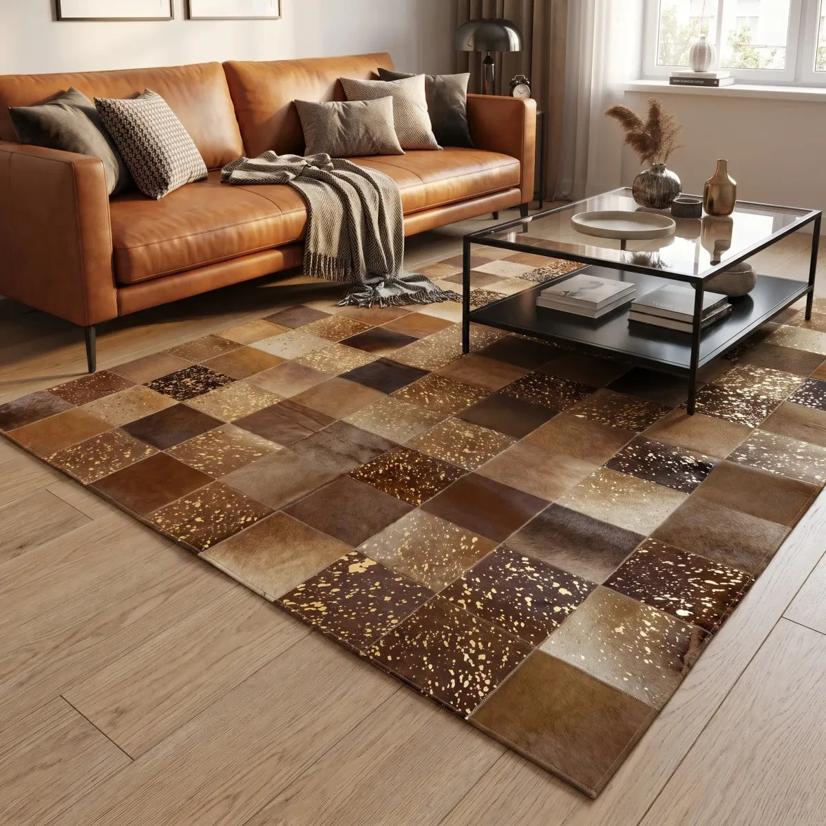 Schwarzer Kuhfell-Designteppich | Brasilien |  200x200 cm 