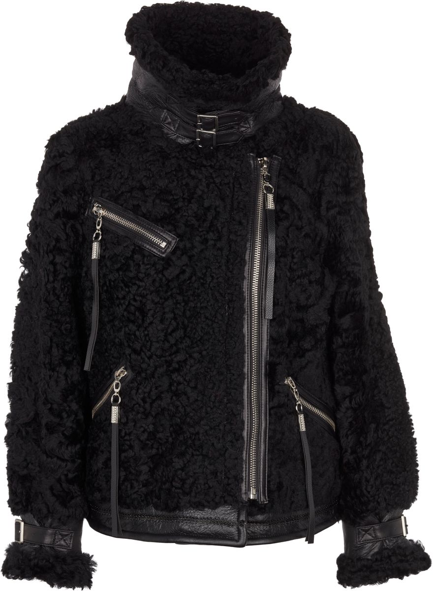 Nicki Jacke | Lammfell, Leder Schwarz