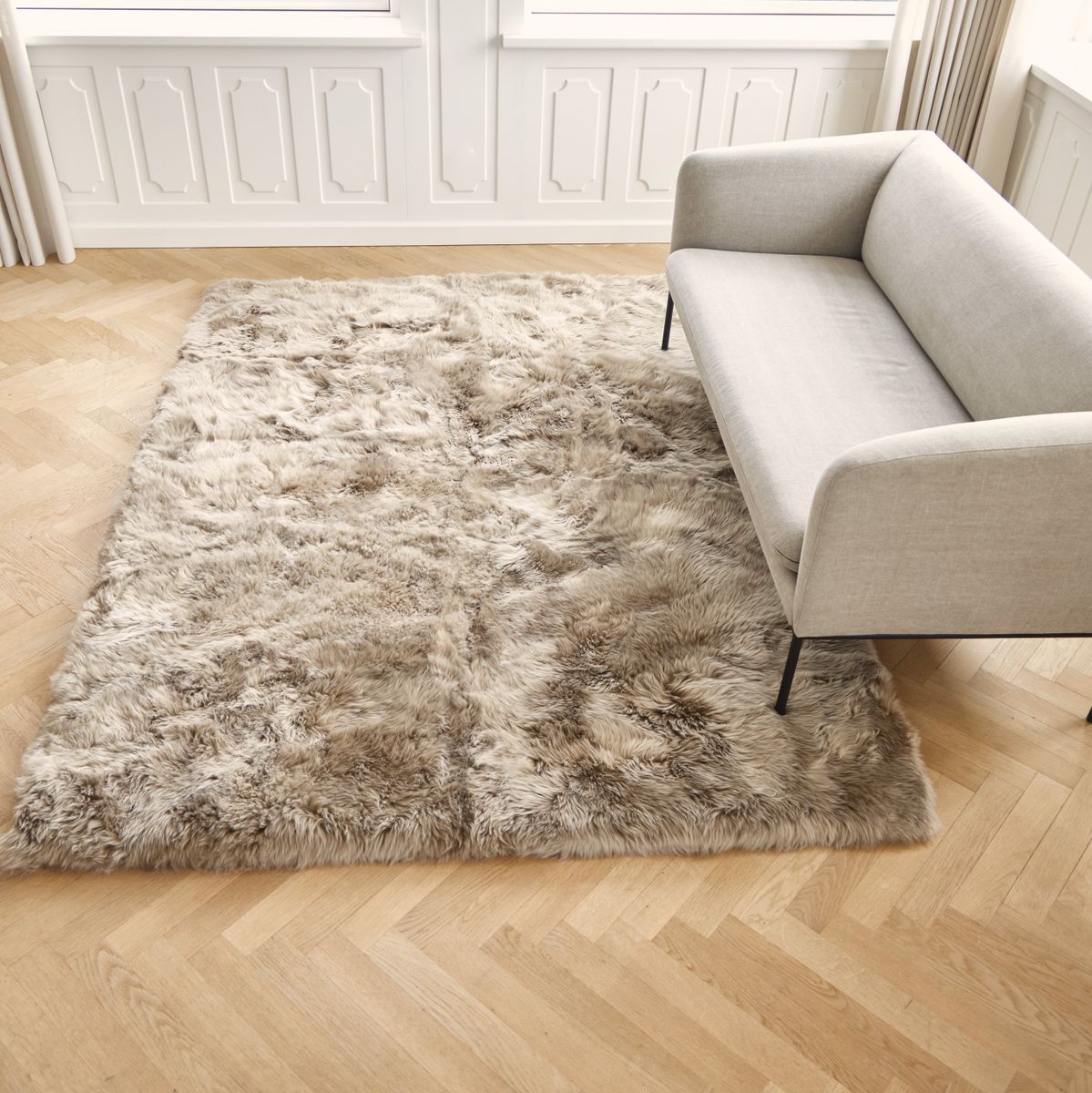 Lammfell Designerteppich | Langhaar | Neuseeland Schwarz