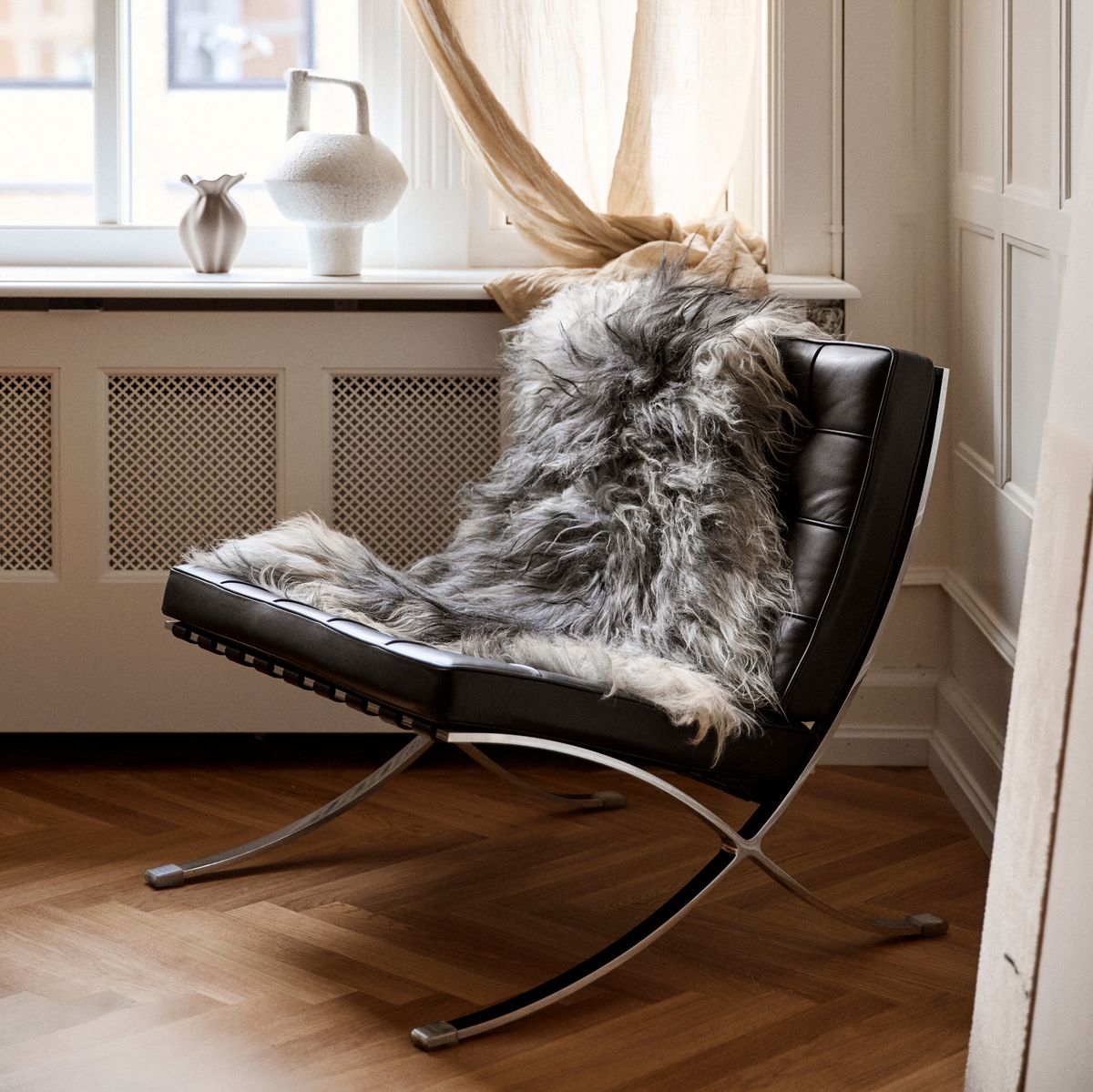 Lammfell | Langhaar | Island | 100-120x60 cm Naturgrau