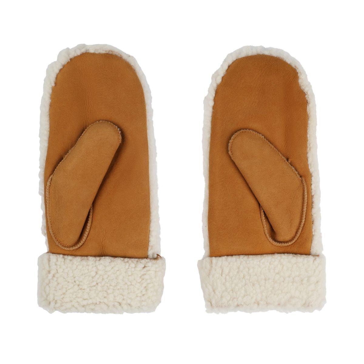 Iris Fäustlinge | Merino Lammfell Tan/Weiß