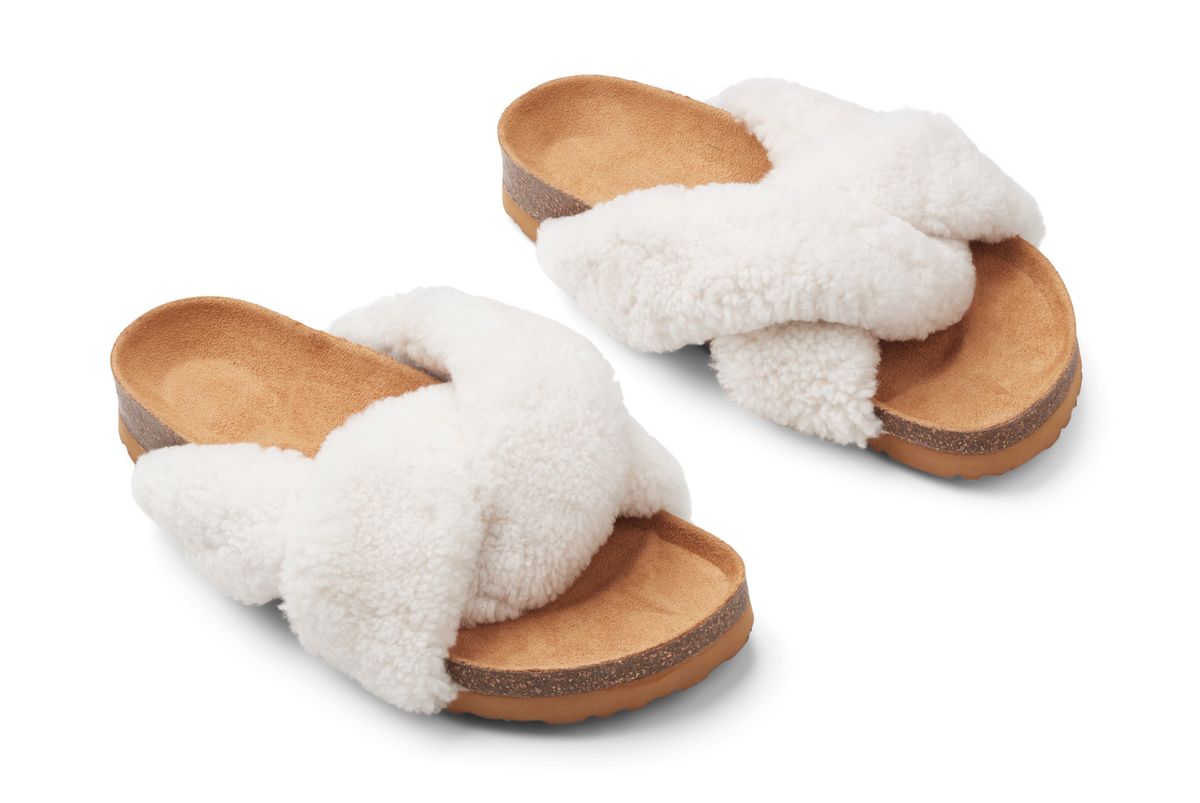 Lilly Cross Slippers | Lammwolle, Kork Weiß