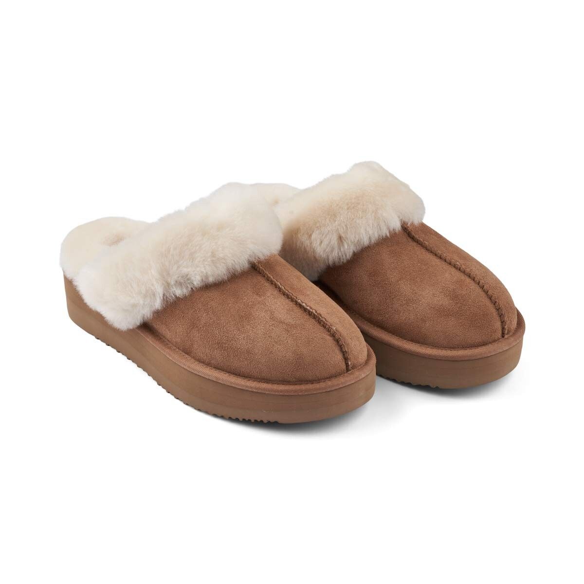 Plateau Slipper | Wildleder, Lammfell Kastanie