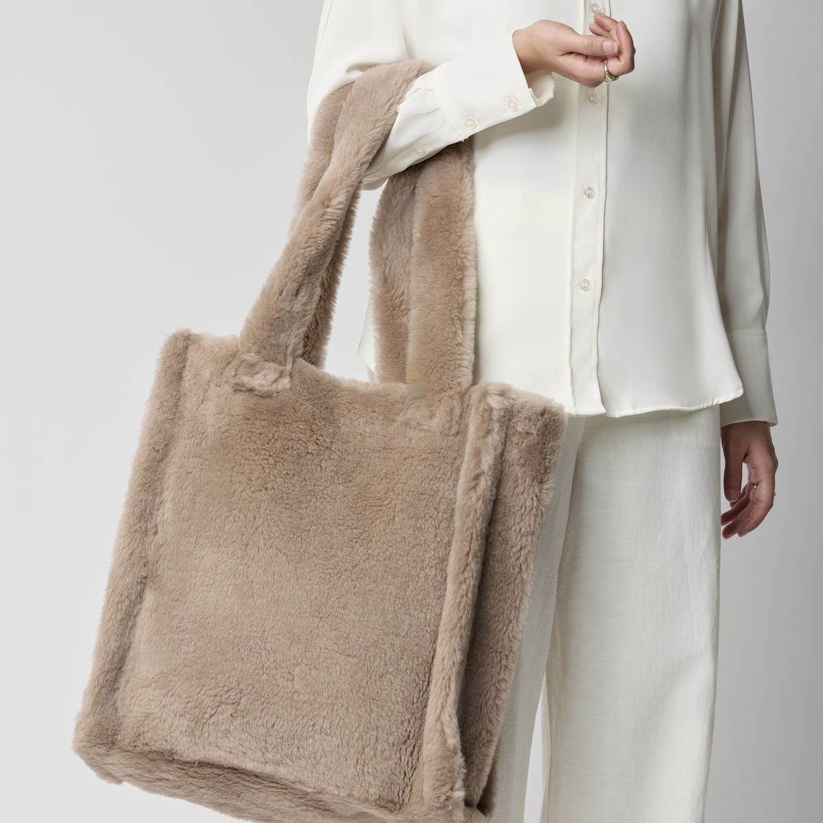 Maxi Glory Shopper | Lammfell Lederbraun
