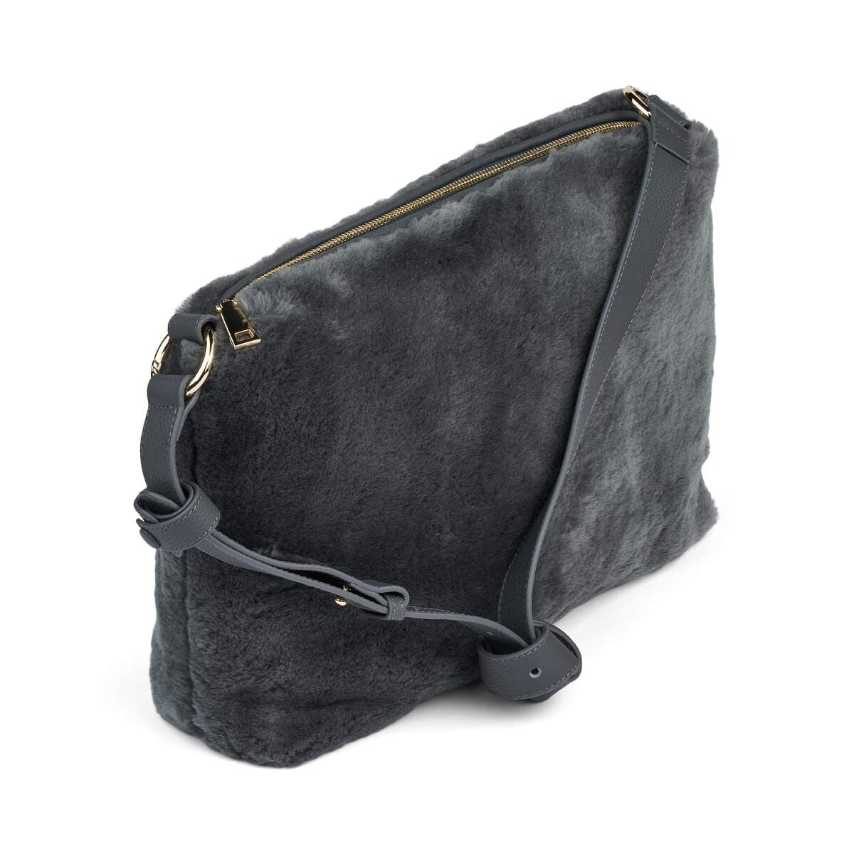 Olivia Maxi Tasche | Lammwolle Blau/Grau