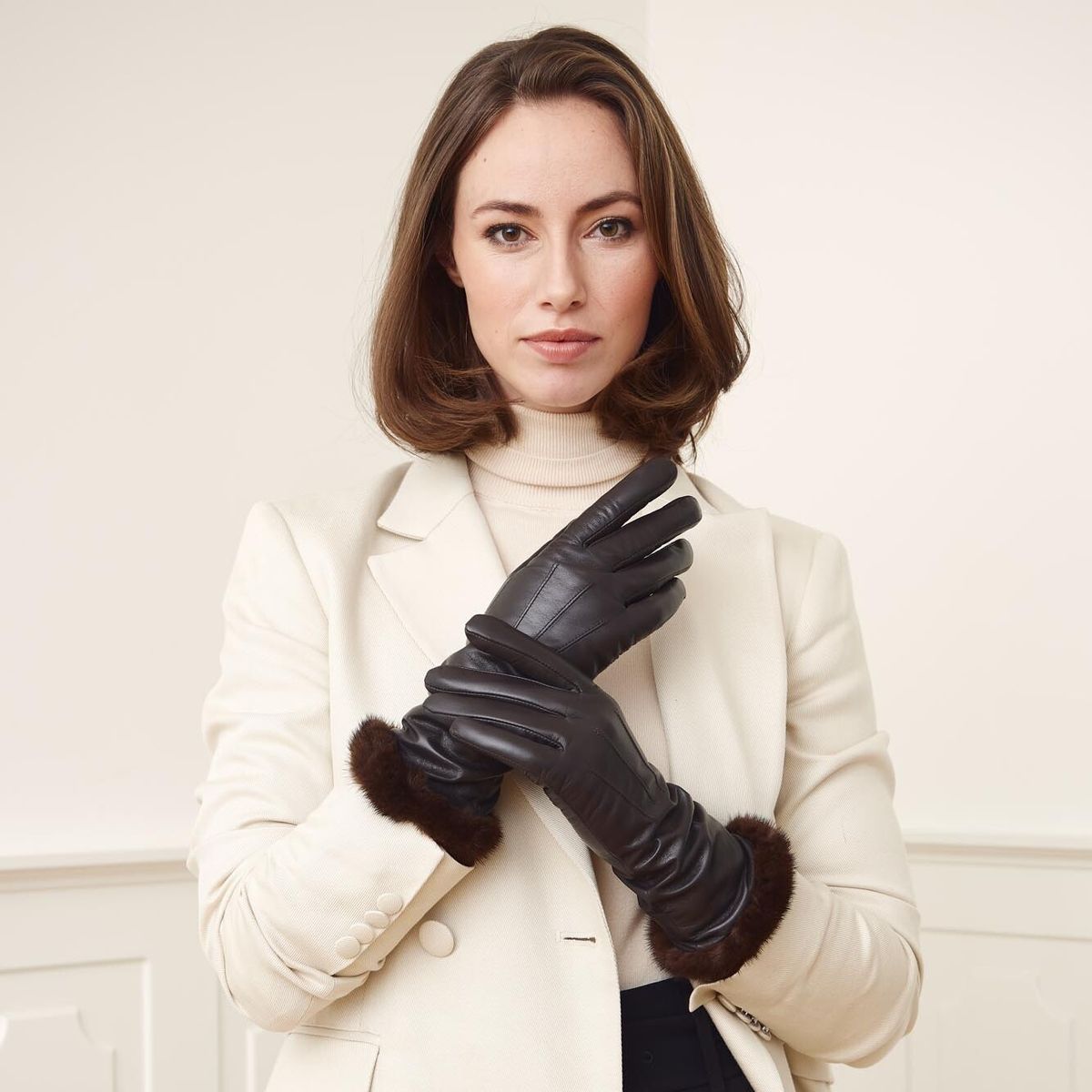 Kimberly lange Lederhandschuhe | Nerz Schwarz