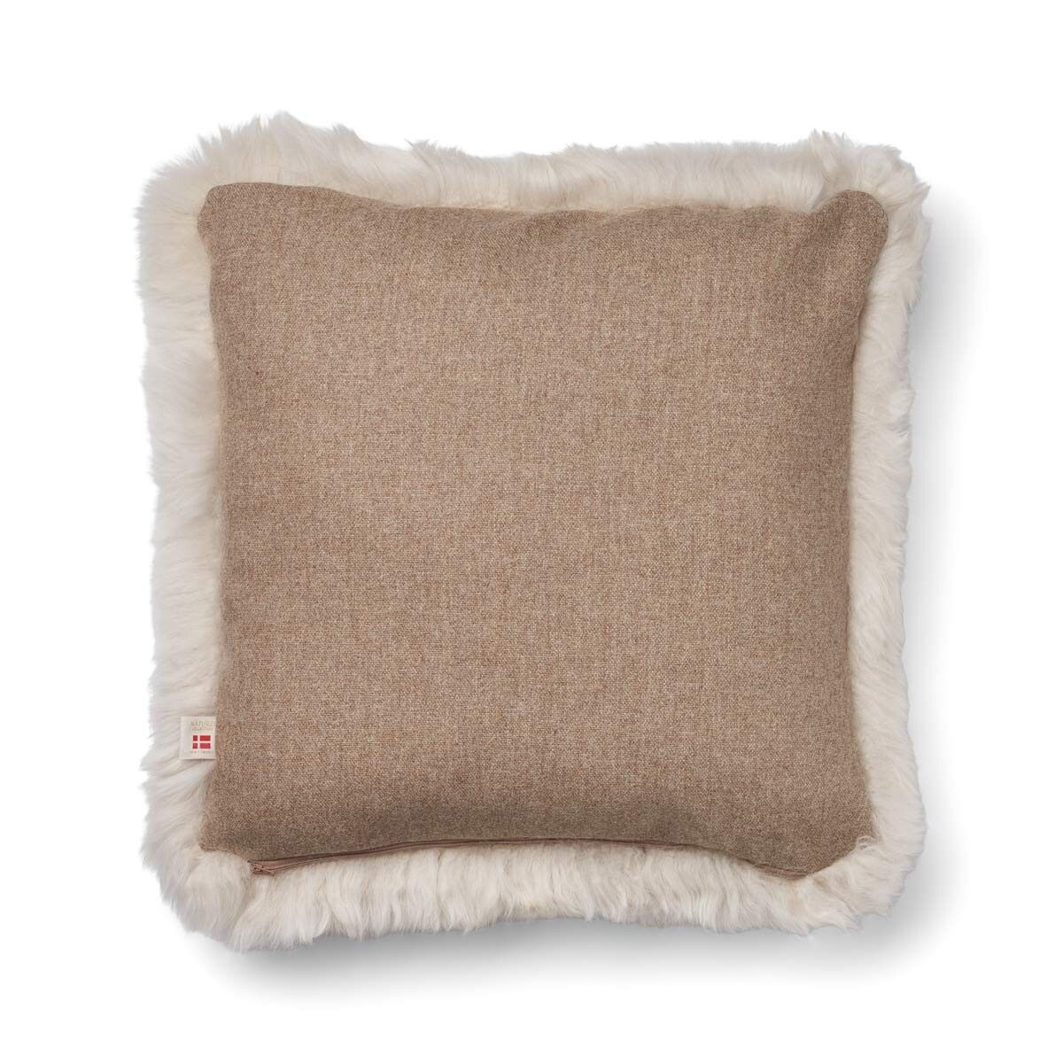 Lammfellkissen | Langhaar | Neuseeland | 100% Wolle | 52x52 cm Beige/Leinen