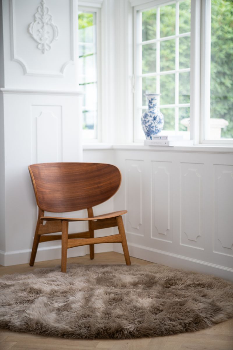Lammfell Designerteppich | Langhaar | Neuseeland | D140 cm Schwarz