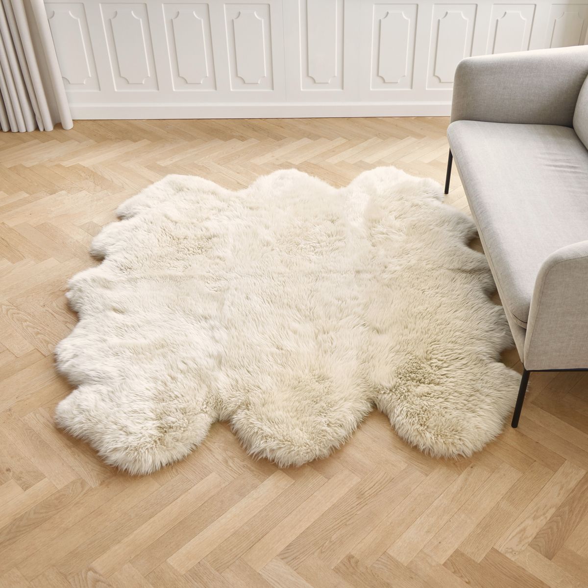 Lammfell Designerteppich | Langhaar | Neuseeland | 180x162 cm Schwarz