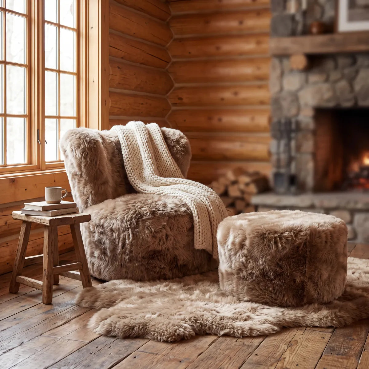 Runder Skandi Hocker Taupe
