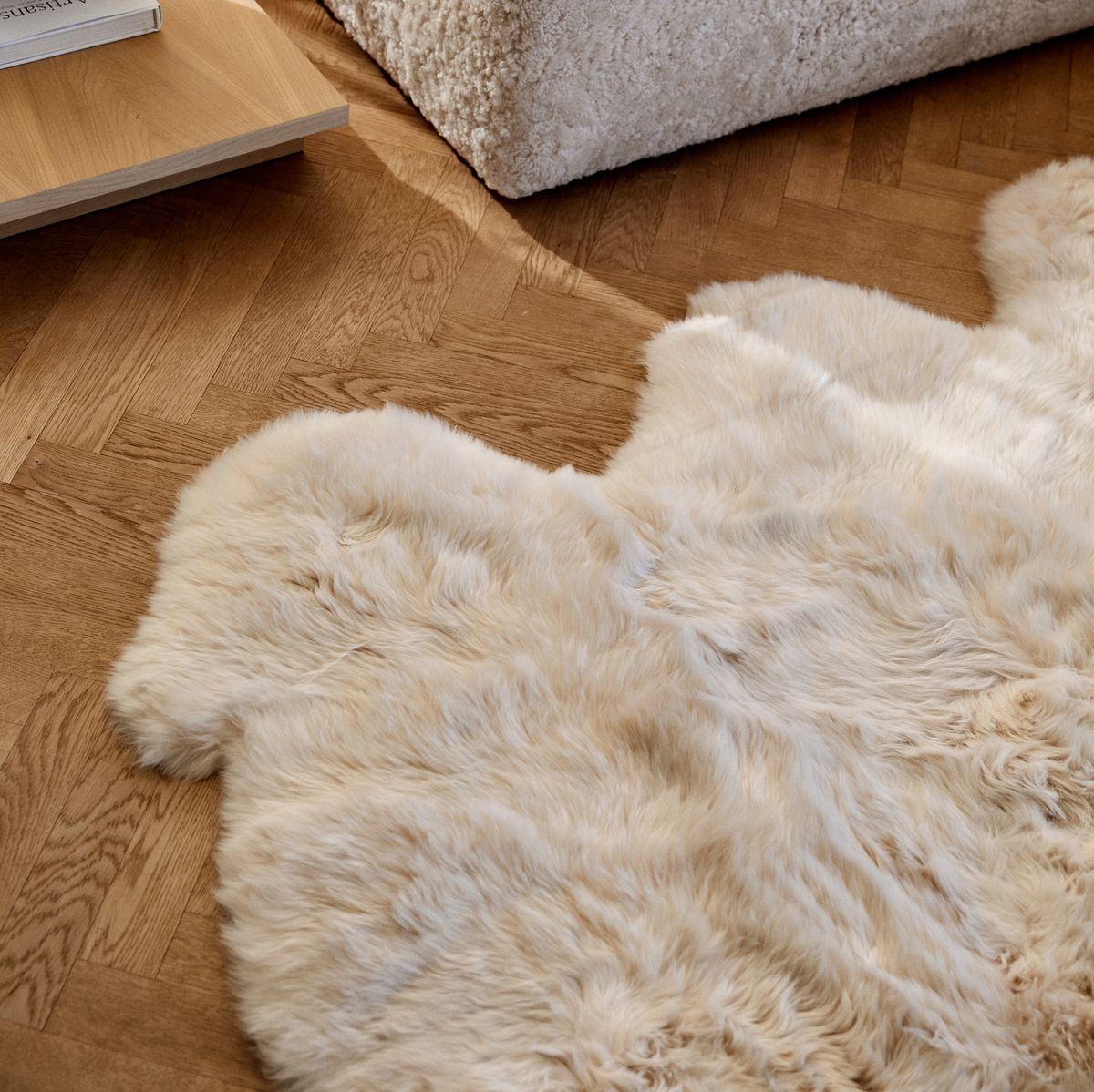 Lammfell Designerteppich | Langhaar | Neuseeland | 180x162 cm Schwarz