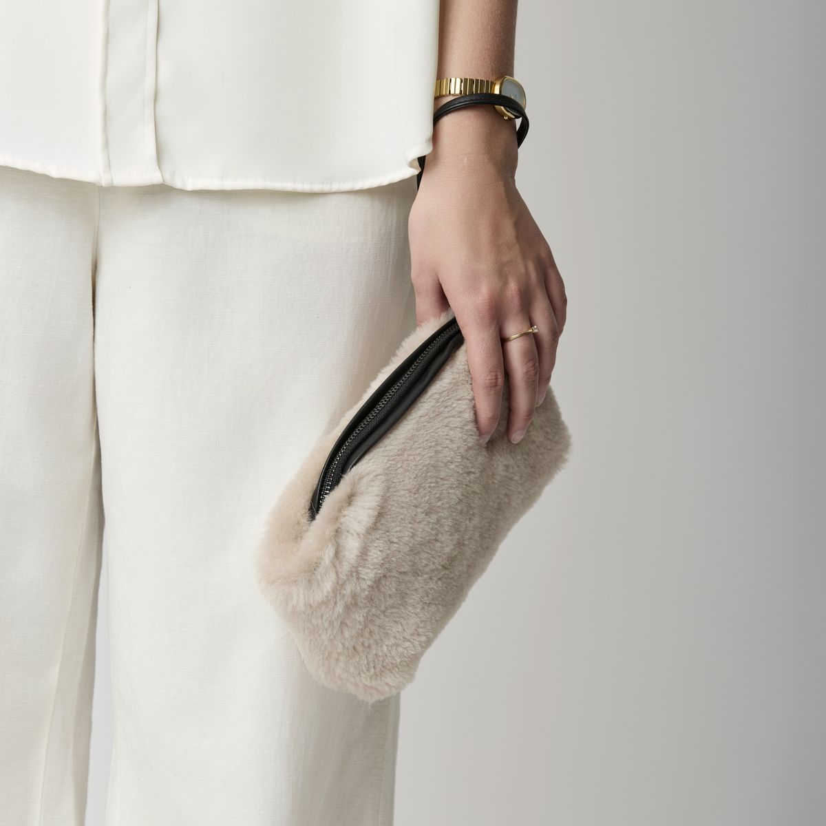 Nelly Clutch | Lammfell Lederbraun